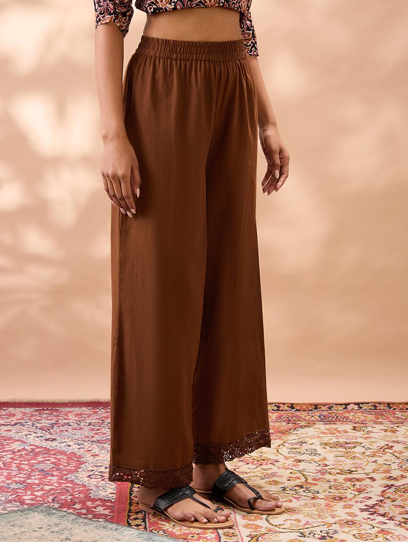 women brown solid high rise straight trouser - 22013372 -  Standard Image - 1