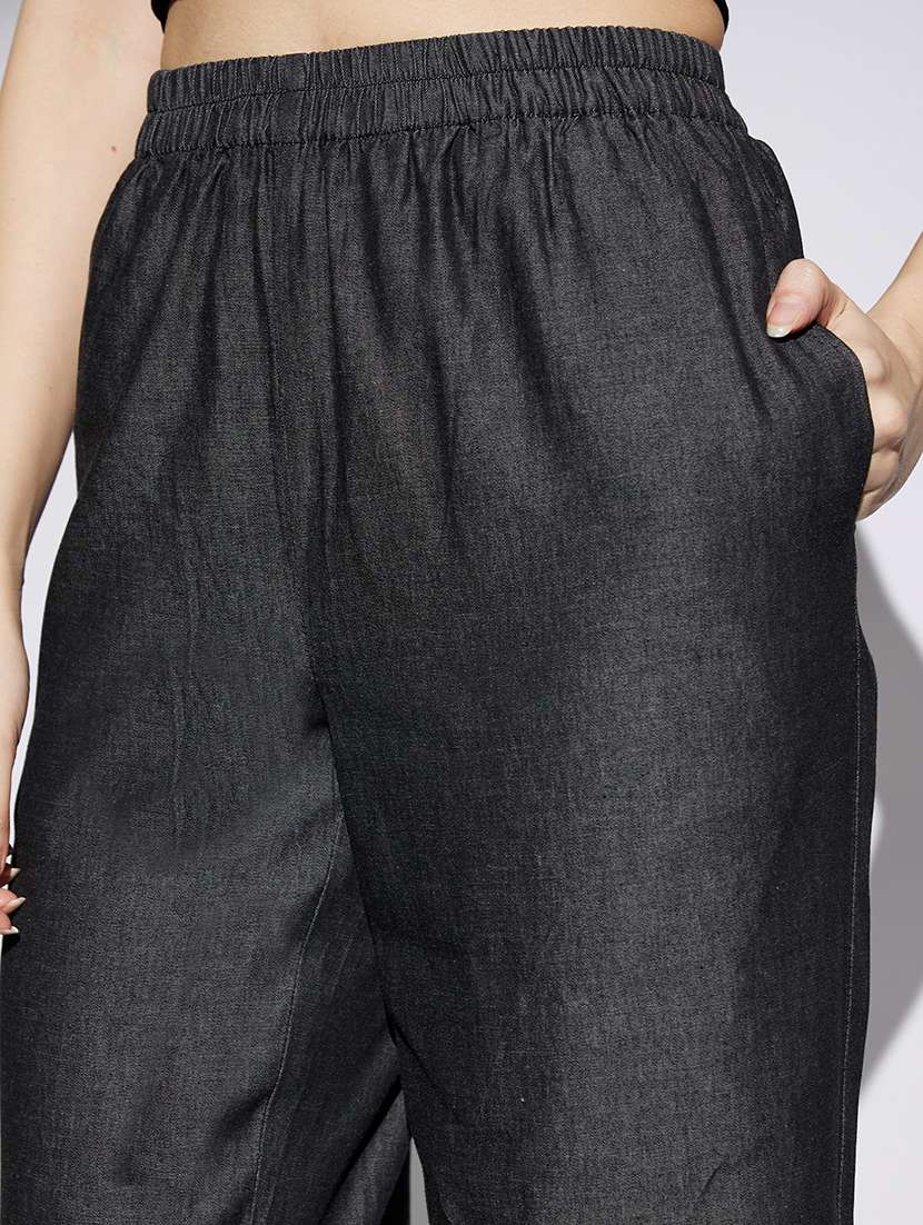 women solid high rise straight trouser - 22013373 -  Standard Image - 4