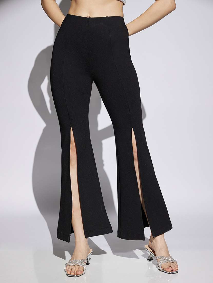 women black solid high rise bootcut trouser