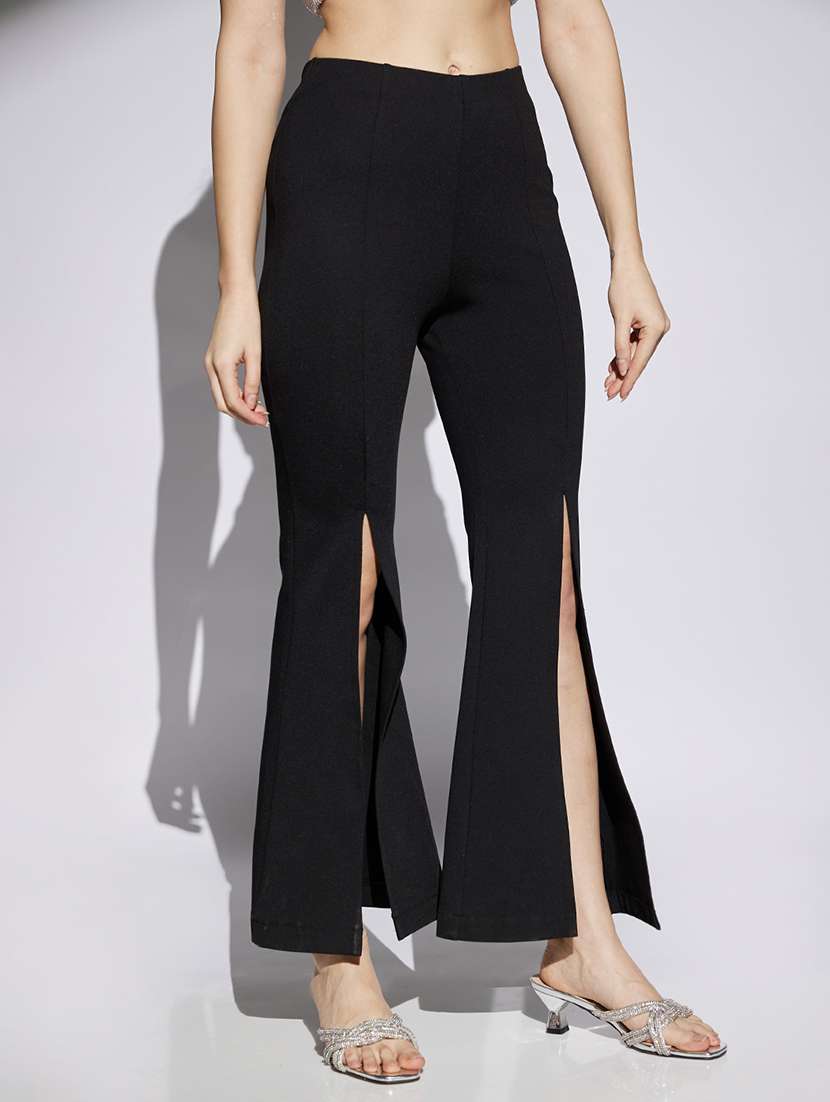women black solid high rise bootcut trouser - 22013374 -  Standard Image - 1