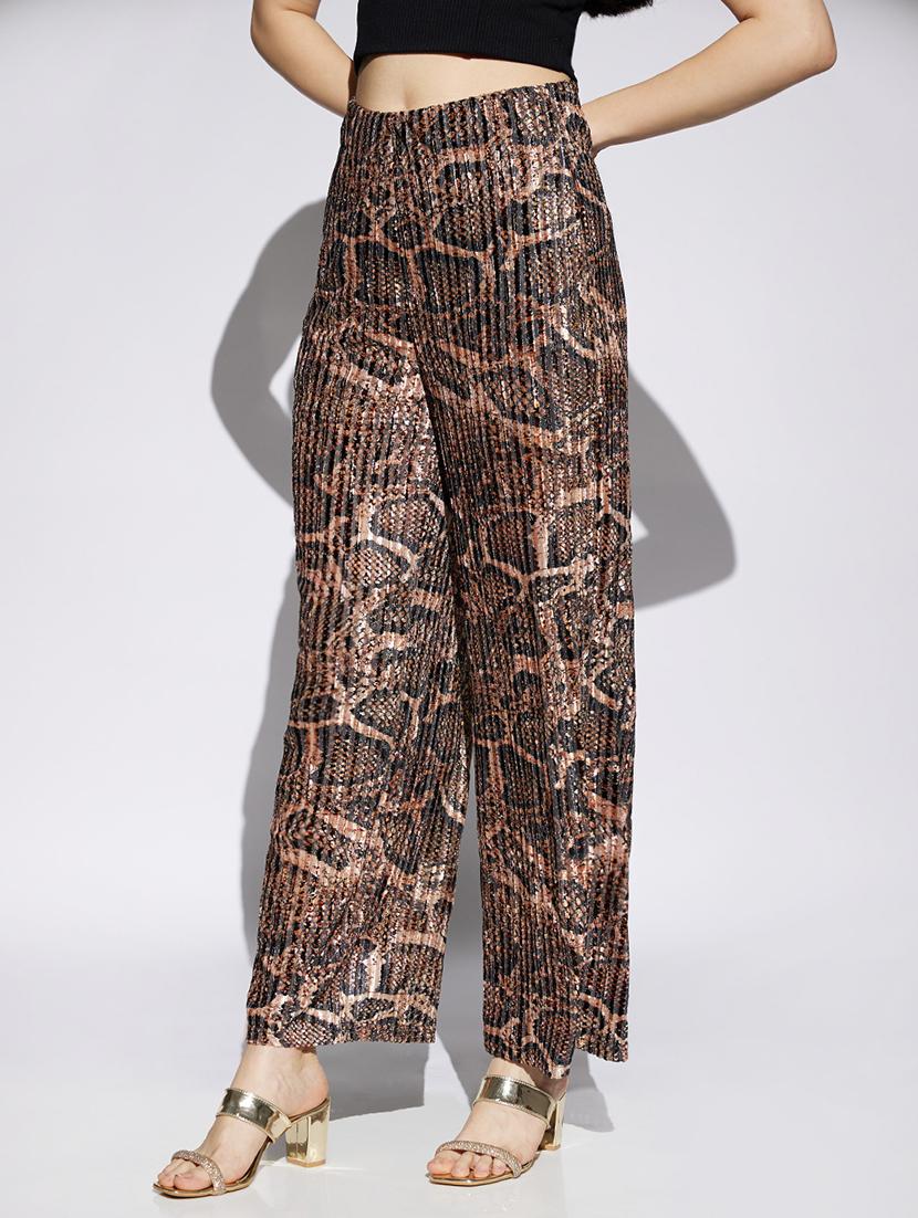 women animal print high rise wide leg trouser - 22013376 -  Standard Image - 1