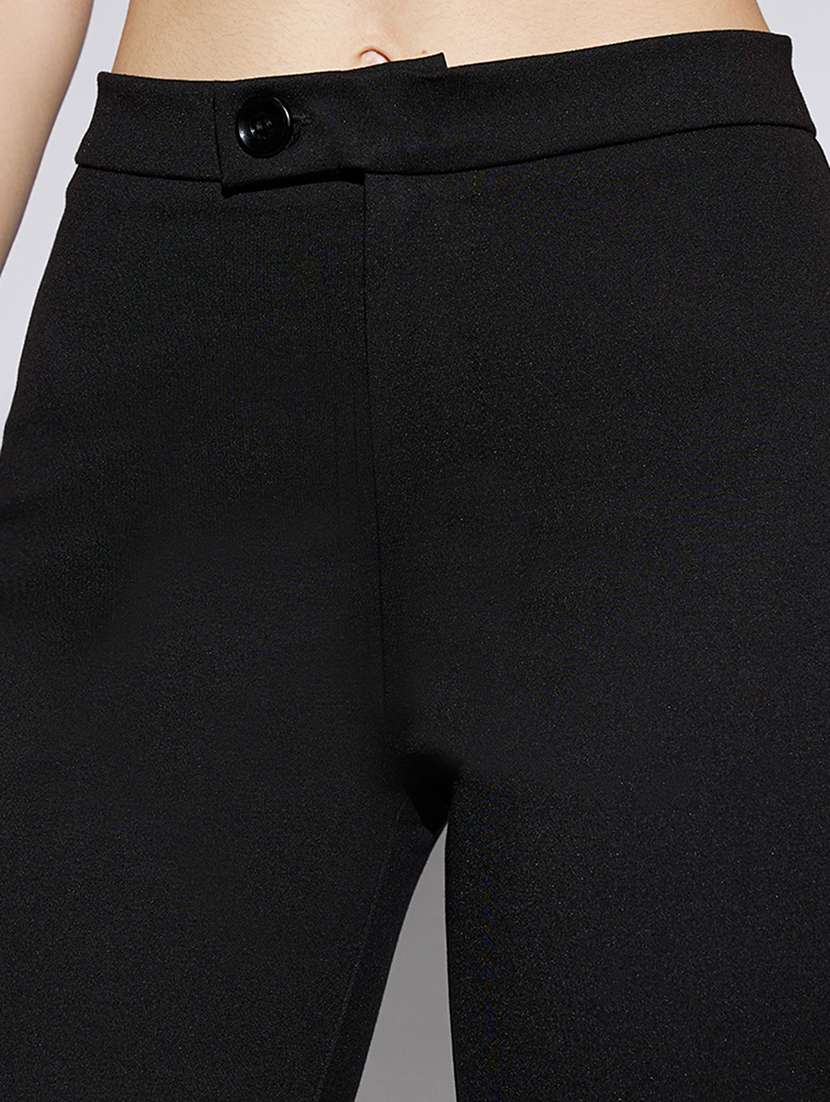women black solid high rise straight trouser - 22013378 -  Standard Image - 4
