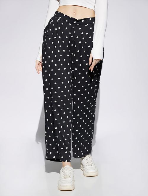 women polka doted high rise wide leg trouser - 22013379 -  Standard Image - 0