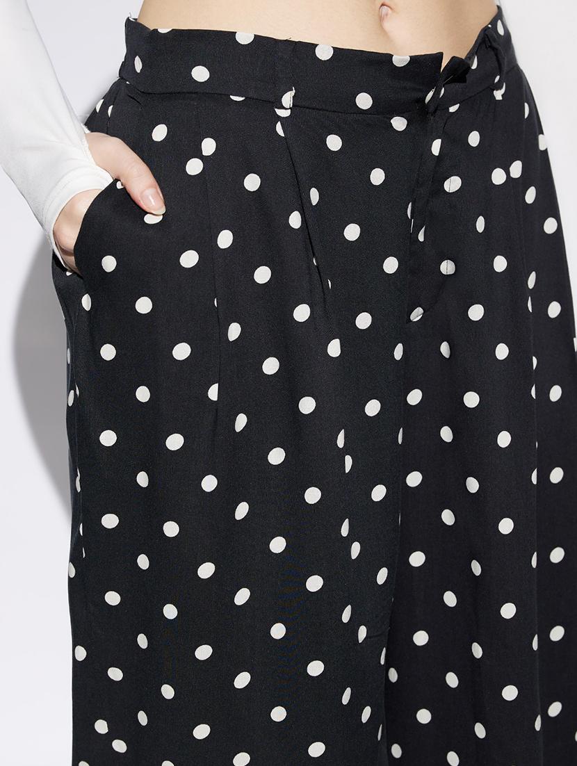 women polka doted high rise wide leg trouser - 22013379 - Standard Image - 4