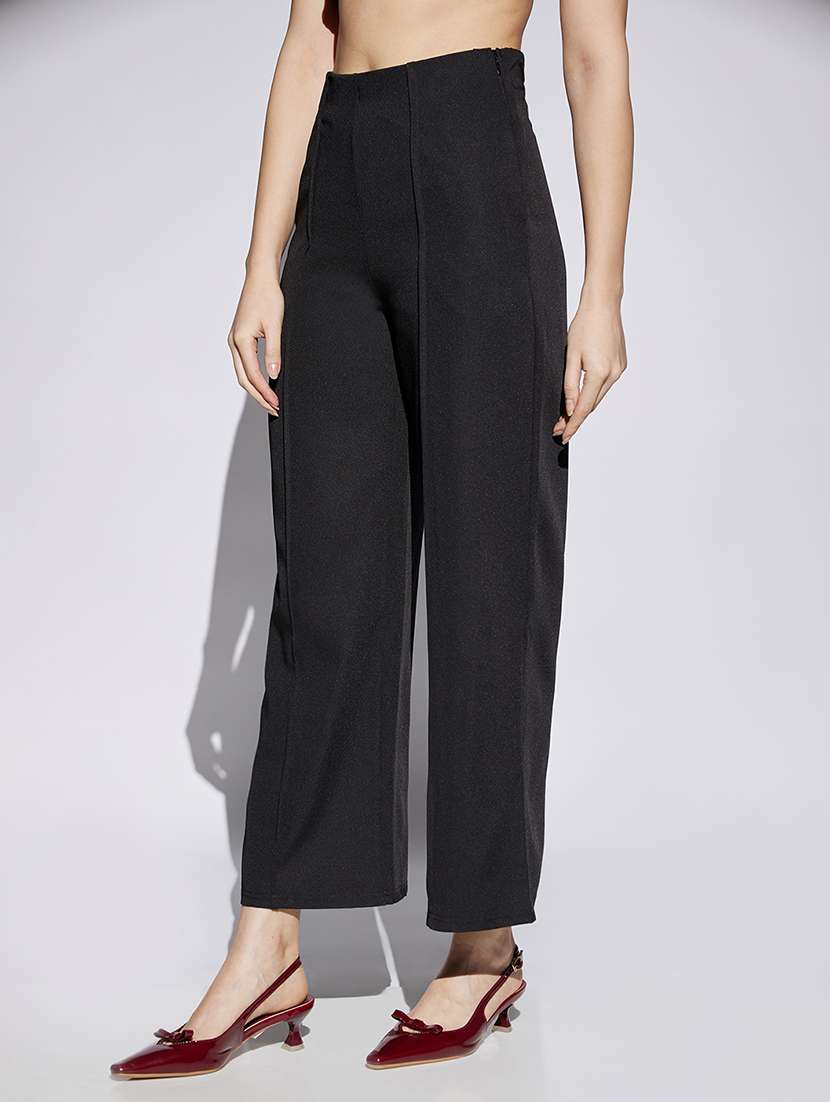 women solid high rise wide leg trouser - 22013386 -  Standard Image - 1