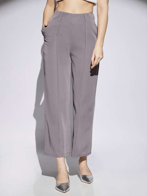 women solid high rise wide leg trouser - 22013387 -  Standard Image - 0