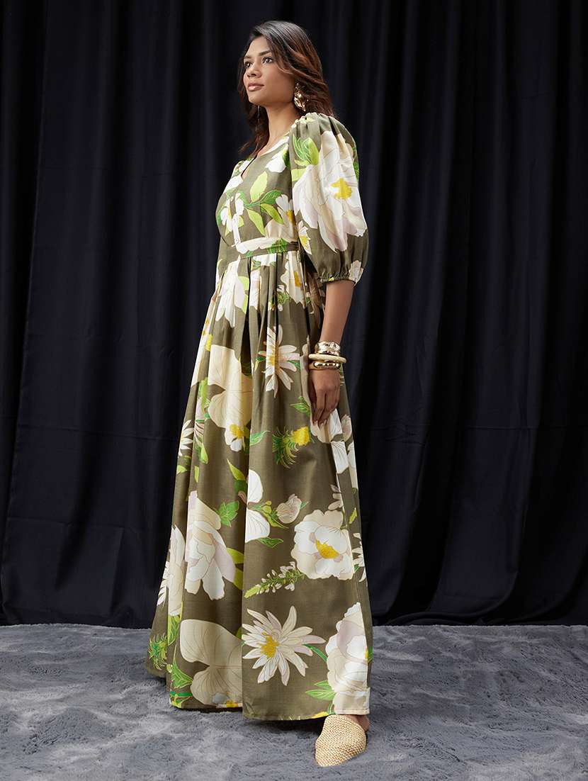 women floral print puff sleeve fit & flare dress - 22013389 -  Standard Image - 1