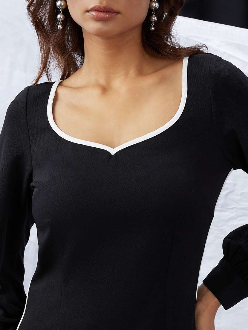 women solid puff sleeve sheath dress - 22013395 - Standard Image - 4