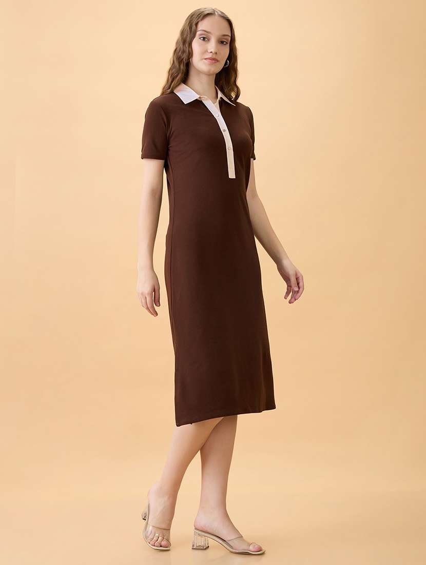 women solid collared short sleeve sheath dress - 22013400 -  Standard Image - 1