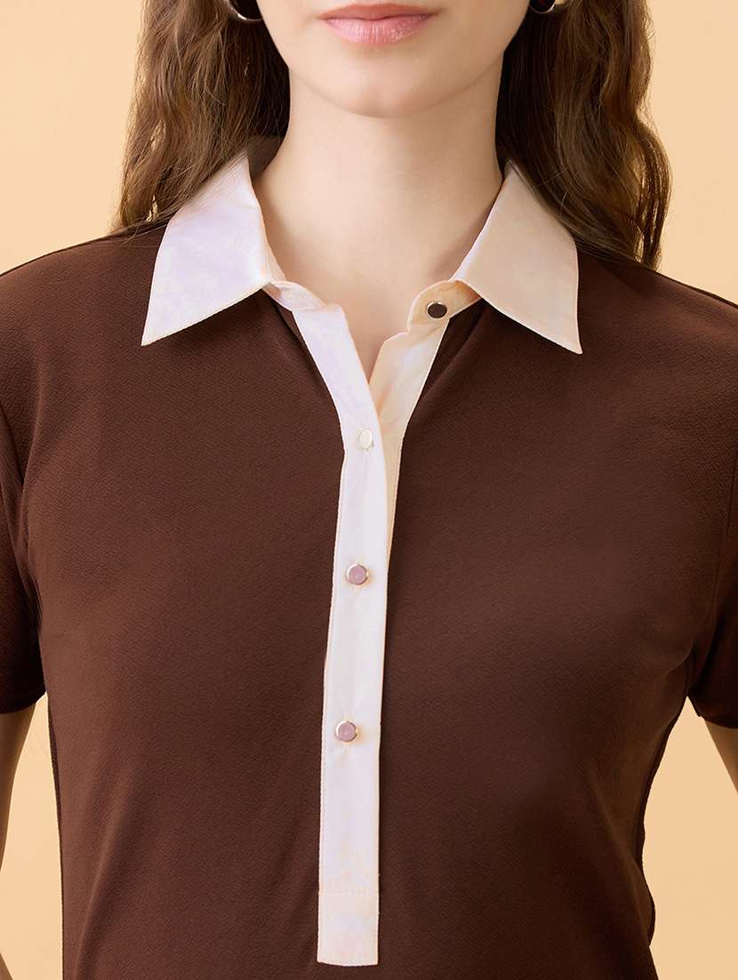 women solid collared short sleeve sheath dress - 22013400 -  Standard Image - 4