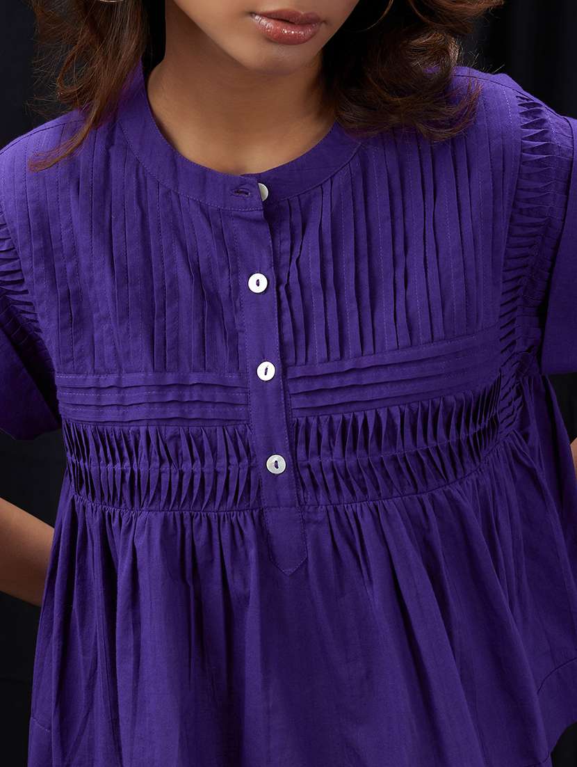 women solid short sleeve a line top - 22013401 -  Standard Image - 4