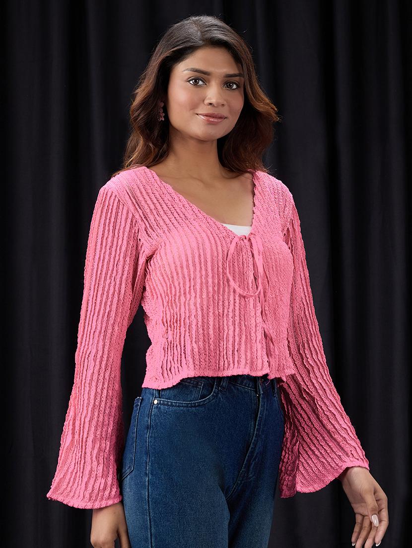 women pink solid bell sleeve regular top - 22013420 - Standard Image - 1