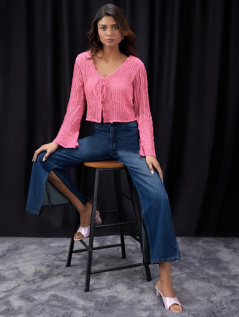 women pink solid bell sleeve regular top - 22013420 - Standard Image - 4