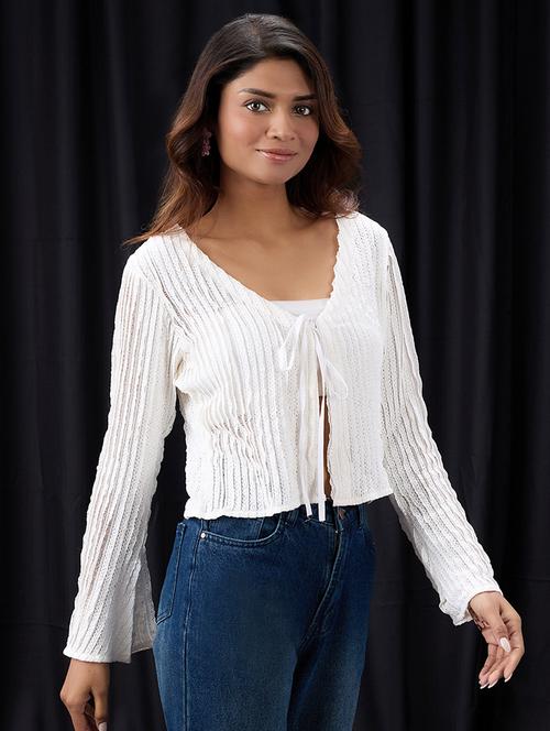 women white solid bell sleeve regular top - 22013421 - Standard Image - 0