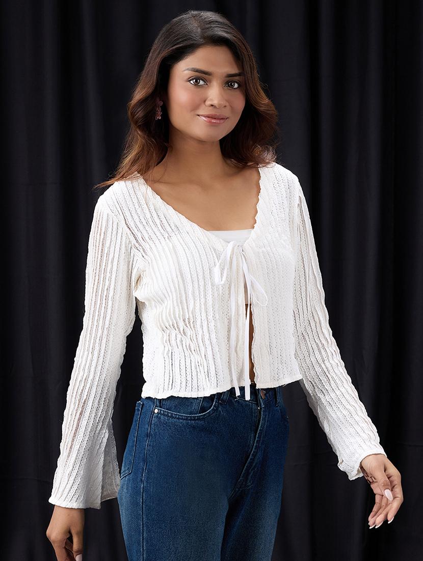 women white solid bell sleeve regular top - 22013421 - Zoom Image - 0