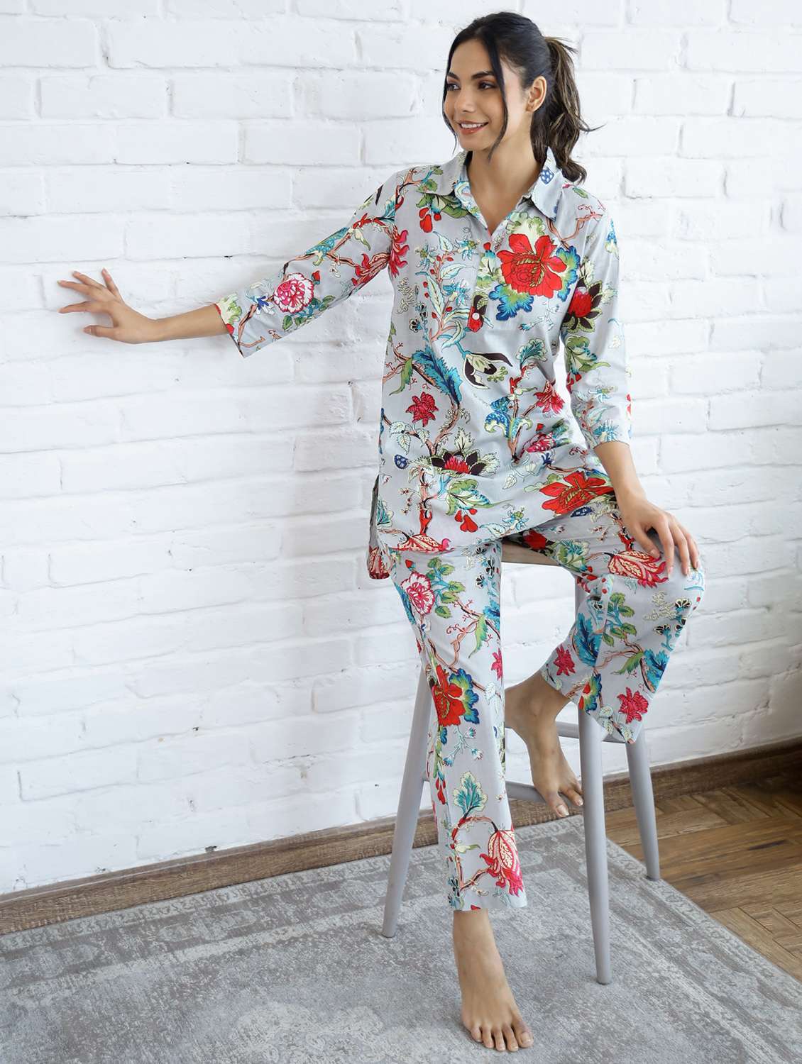 women printed three quarter sleeve co-ord set - 22013424 - Standard Image - 1