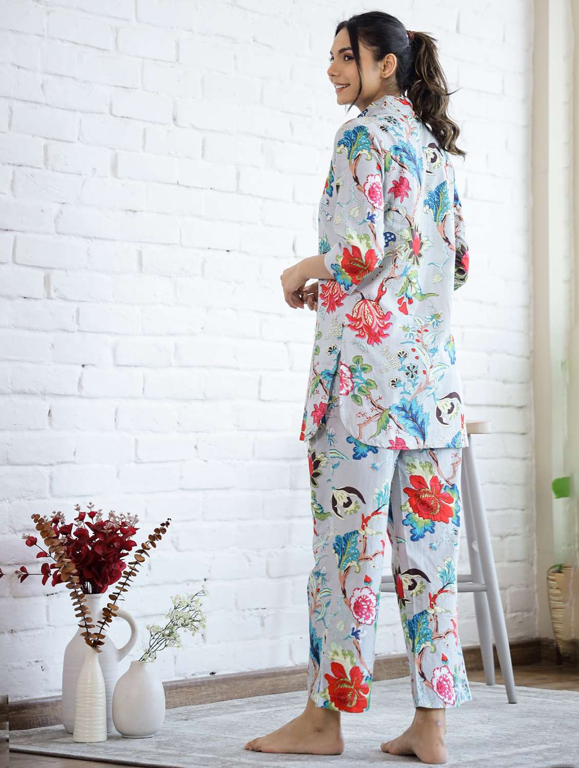 women printed three quarter sleeve co-ord set - 22013424 - Standard Image - 4