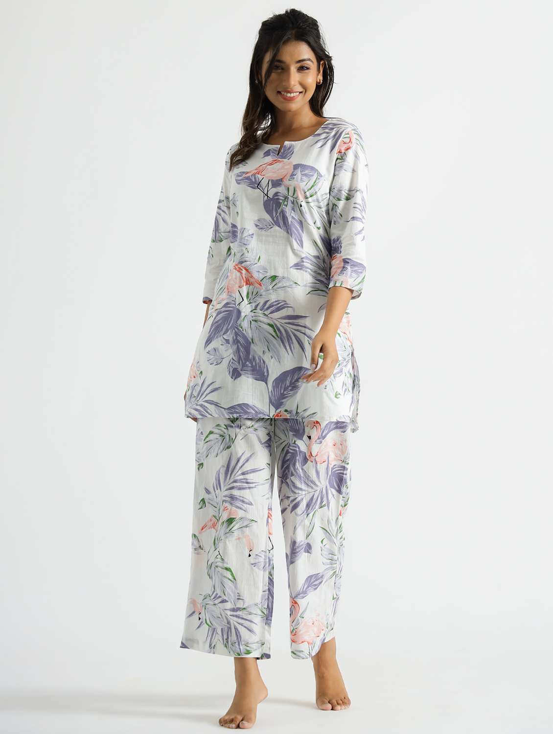 women printed three quarter sleeve co-ord set - 22013425 -  Standard Image - 1