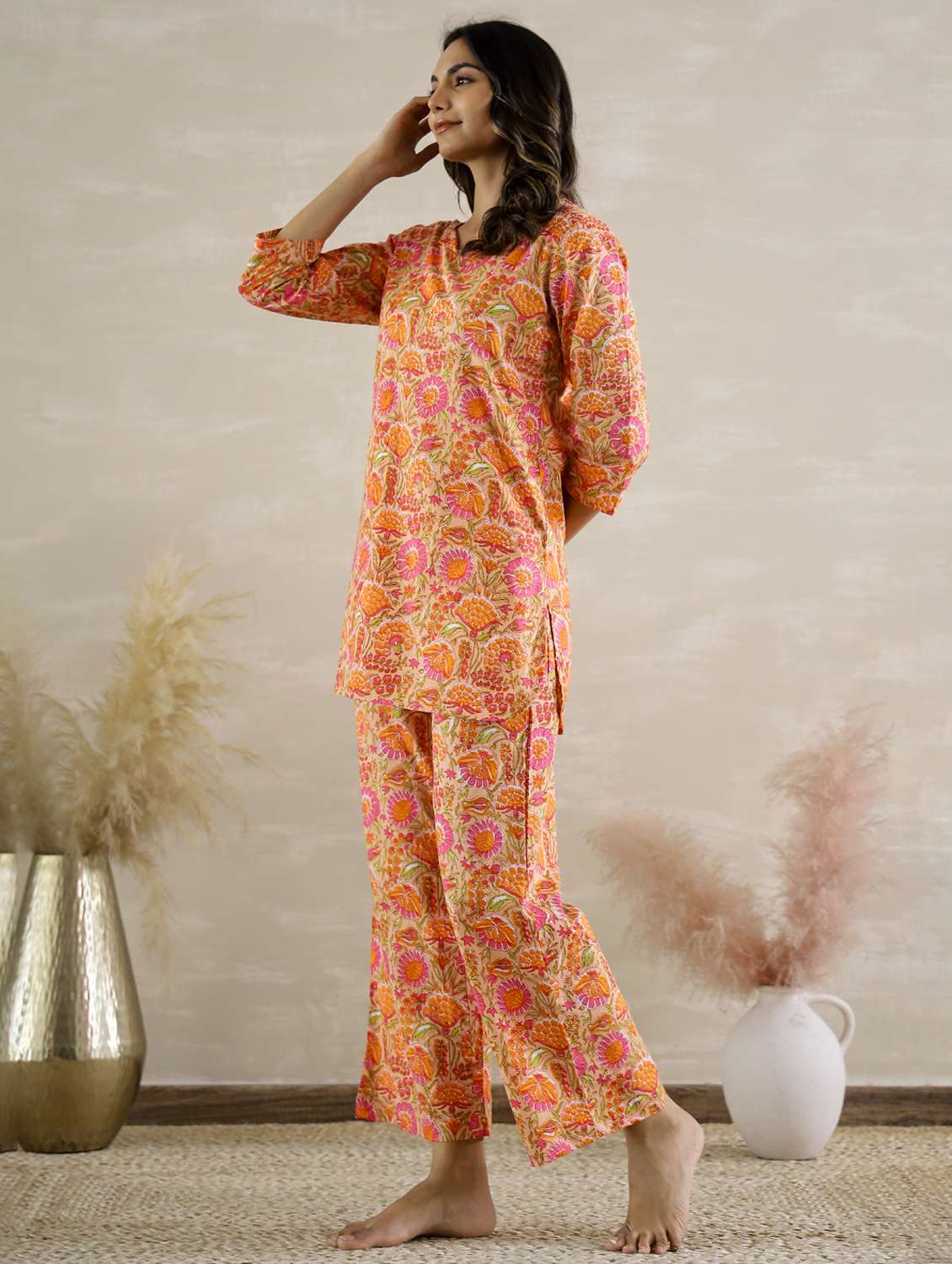 women printed three quarter sleeve co-ord set - 22013426 - Standard Image - 1