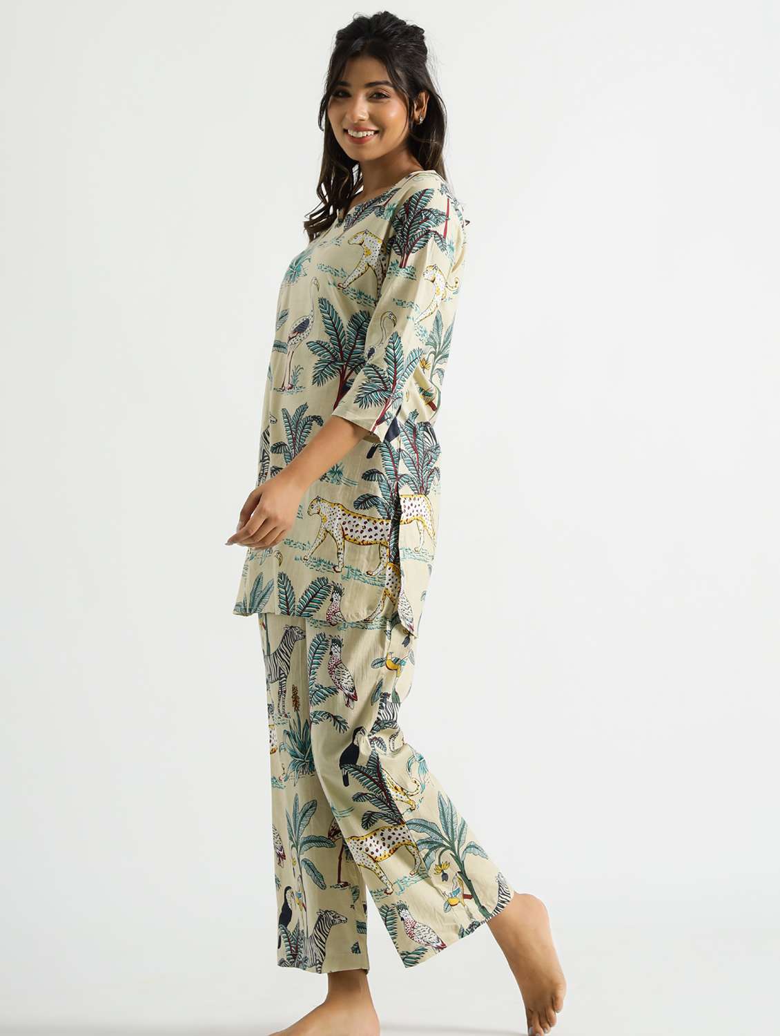 women printed three quarter sleeve co-ord set - 22013430 - Standard Image - 1
