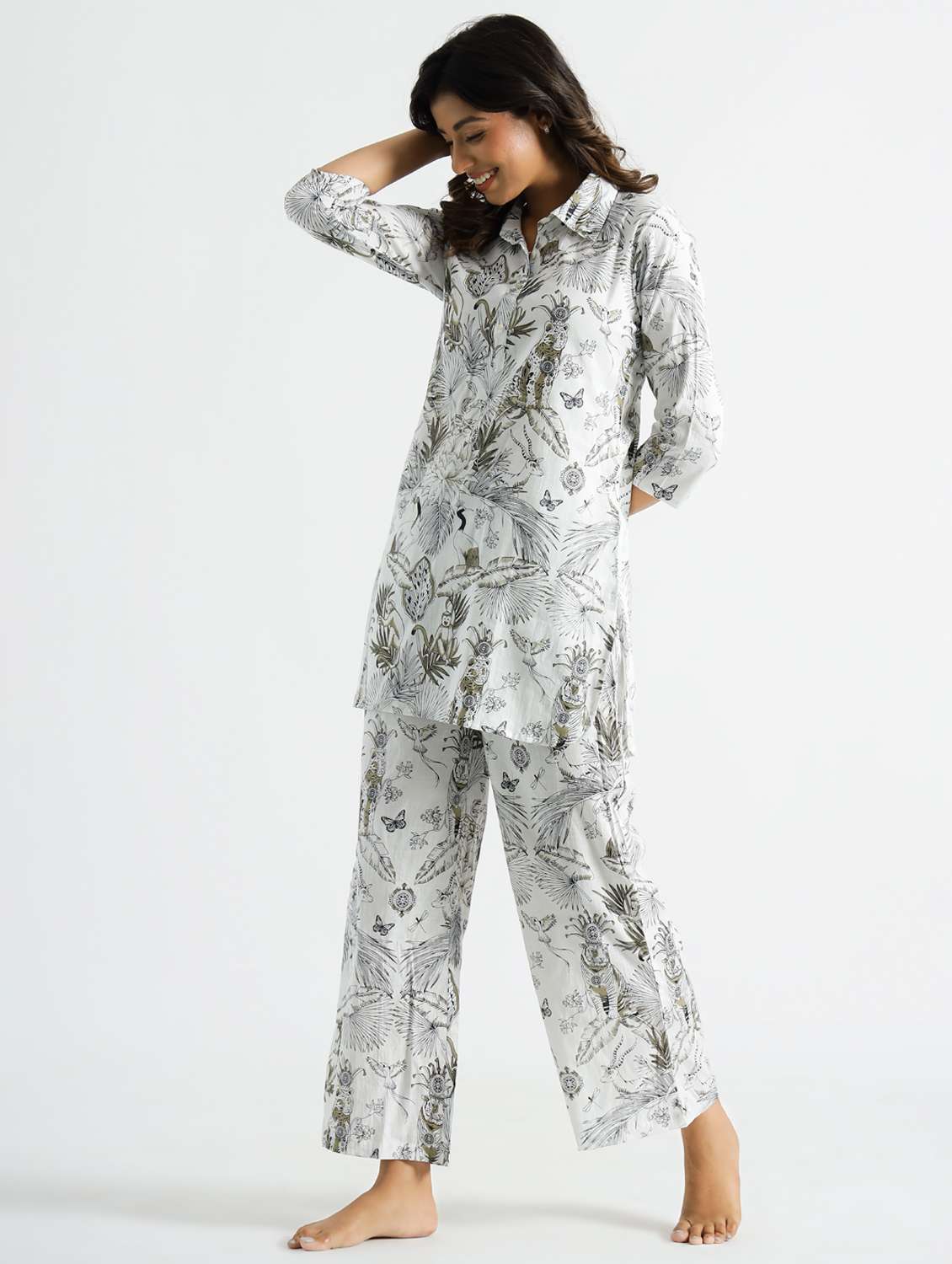 women printed three quarter sleeve co-ord set - 22013432 -  Standard Image - 1