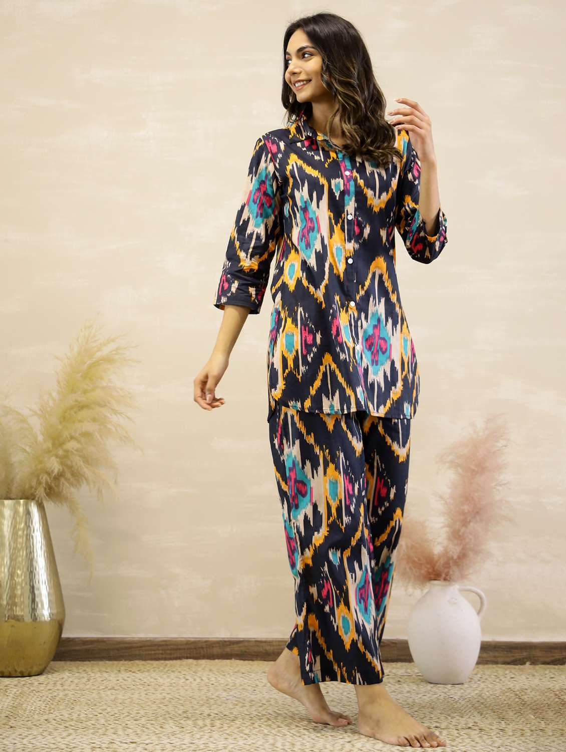 women printed three quarter sleeve co-ord set - 22013435 -  Standard Image - 1