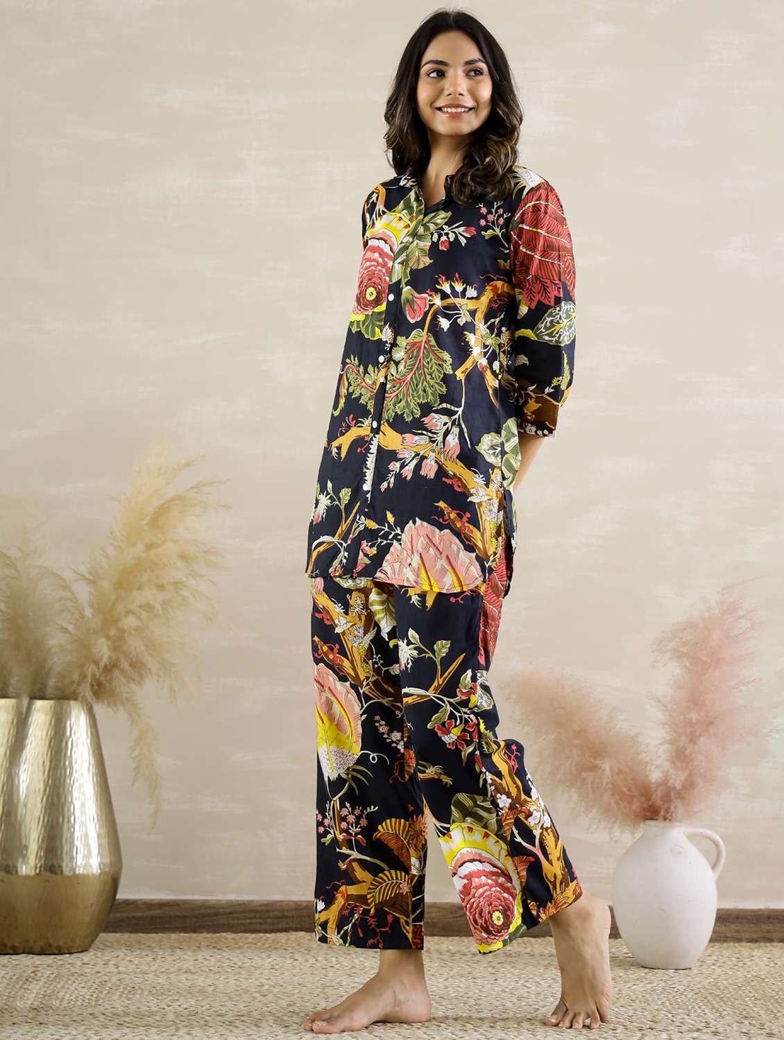 women printed three quarter sleeve co-ord set - 22013436 -  Standard Image - 1