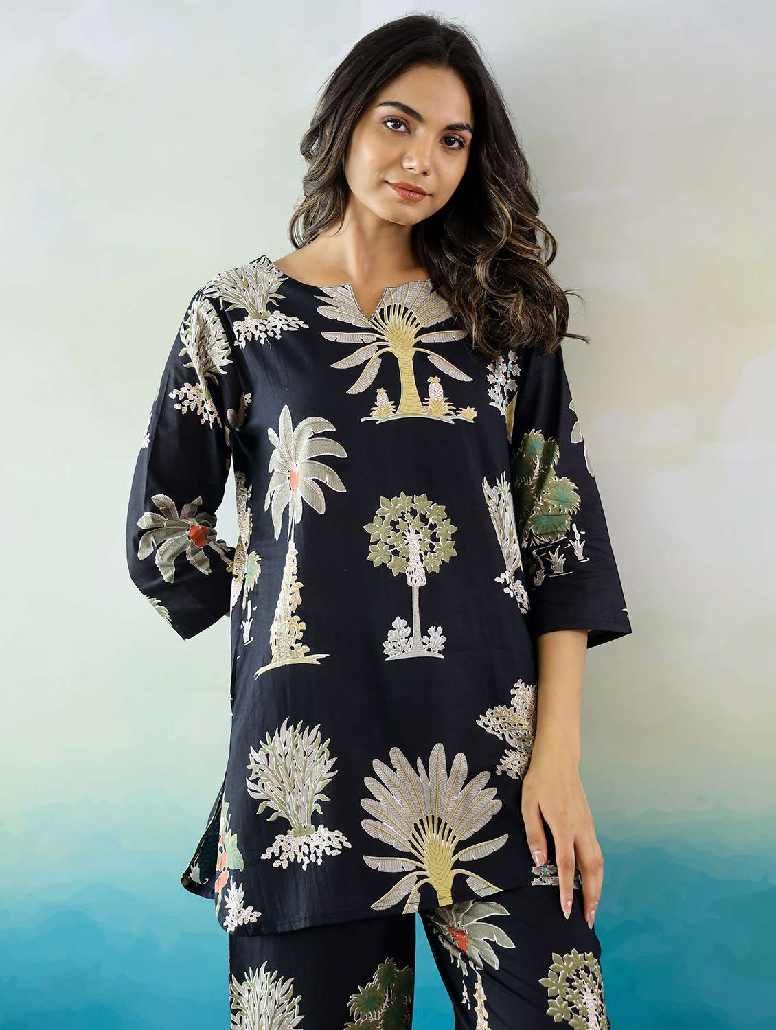 women printed three quarter sleeve co-ord set - 22013437 - Standard Image - 4