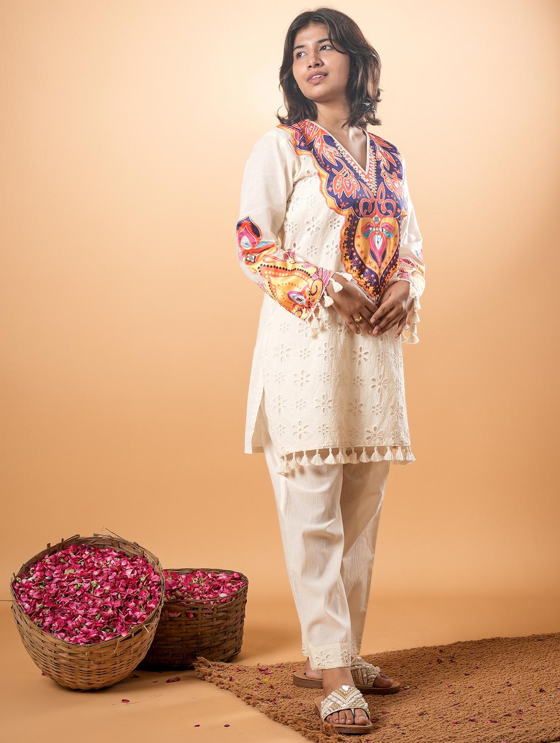 women printed long quarter sleeve ethnic co-ord set - 22013442 -  Standard Image - 1