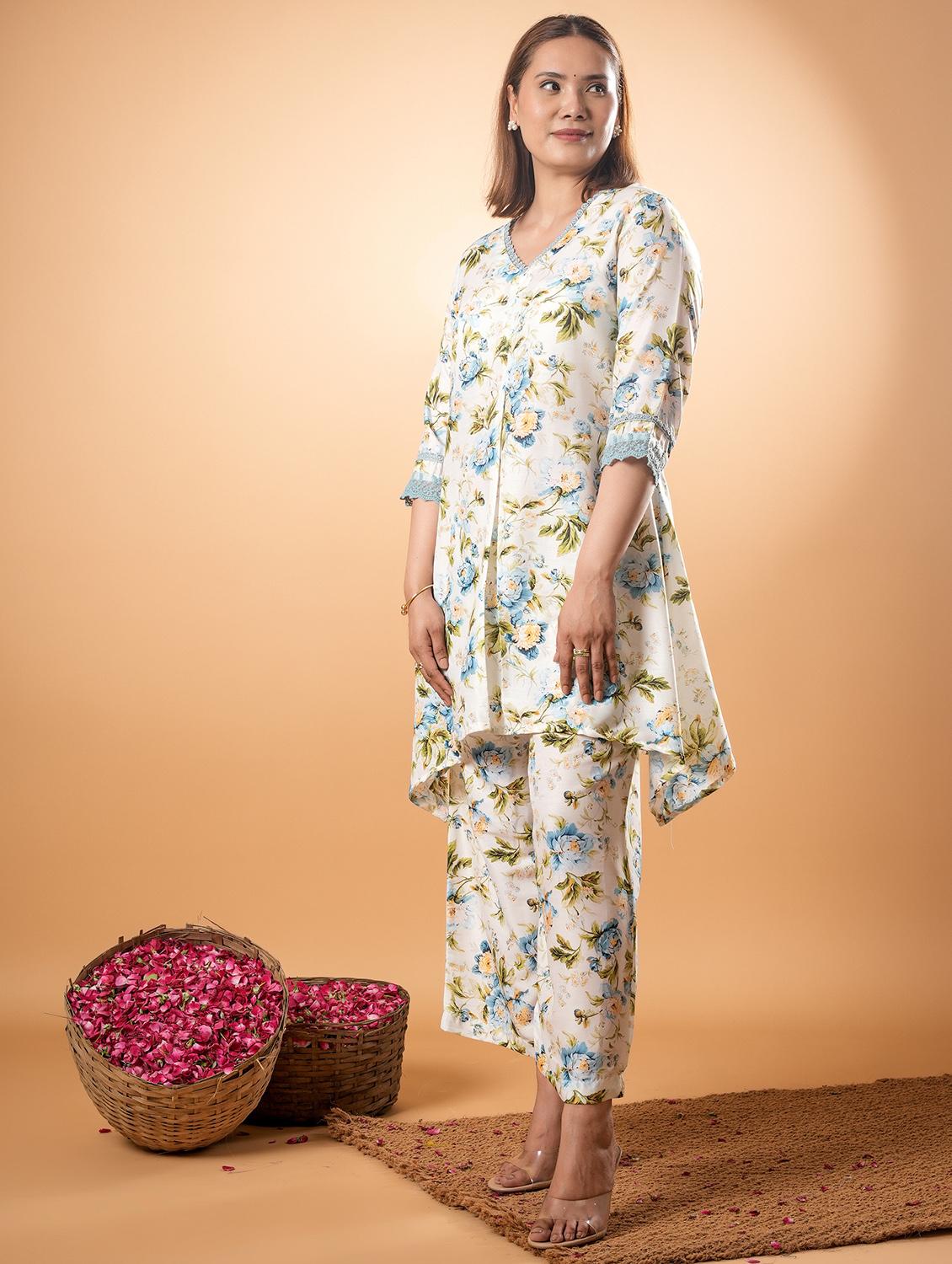 women floral three quarter sleeve ethnic co-ord set - 22013443 - Standard Image - 1