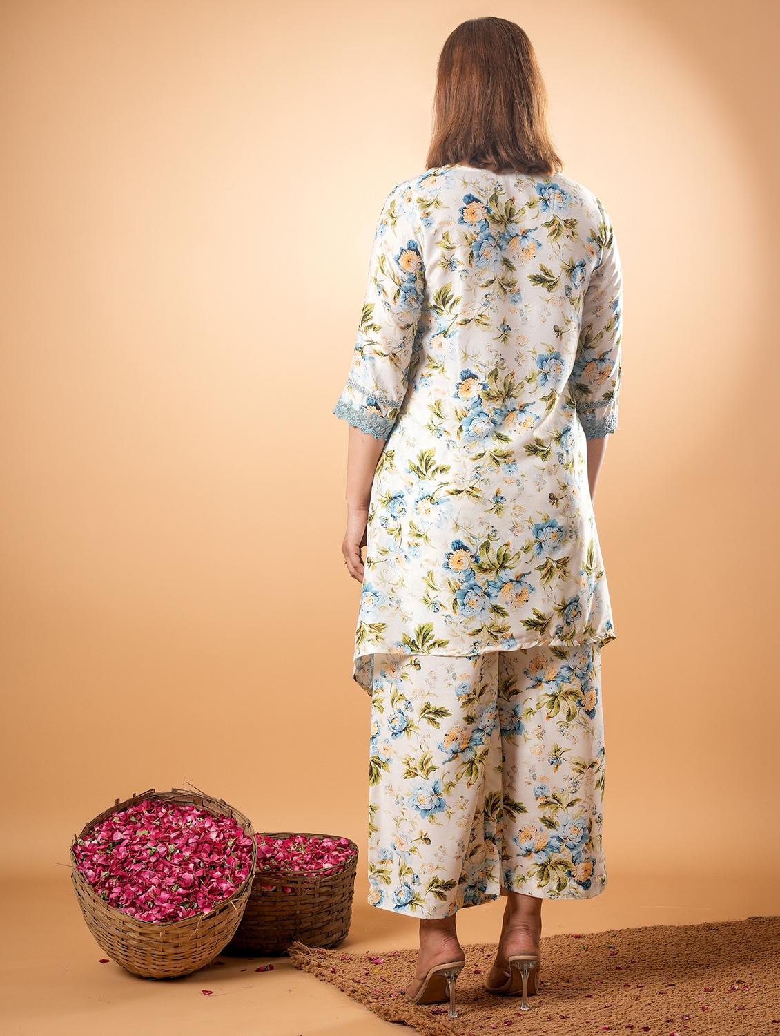 women floral three quarter sleeve ethnic co-ord set - 22013443 - Standard Image - 4