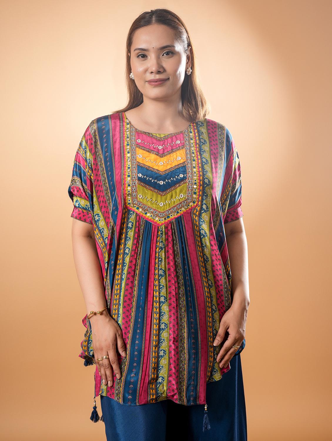 women printed kimono sleeve ethnic co ord set - 22013445 - Standard Image - 1