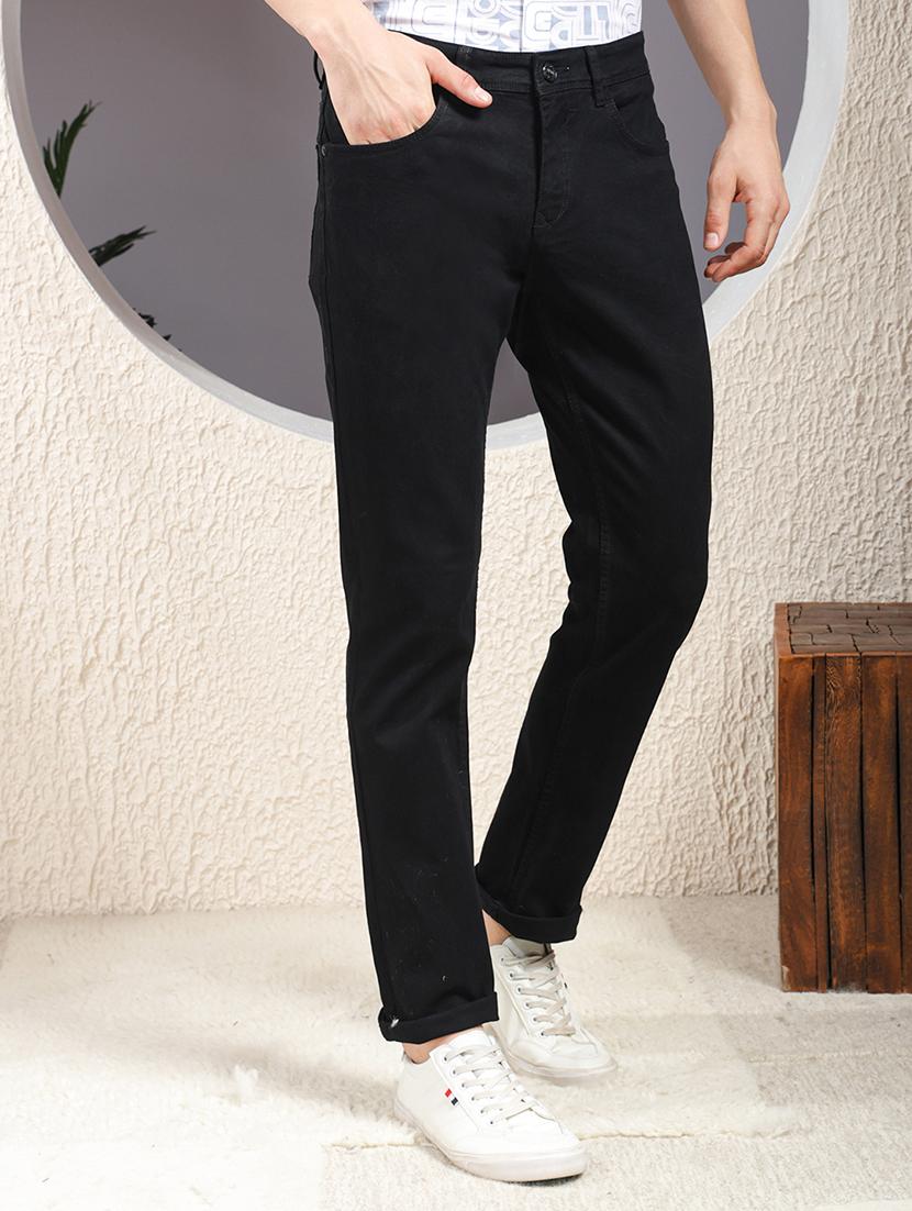 men black plain mid rise relaxed fit jeans - 22013446 - Standard Image - 1
