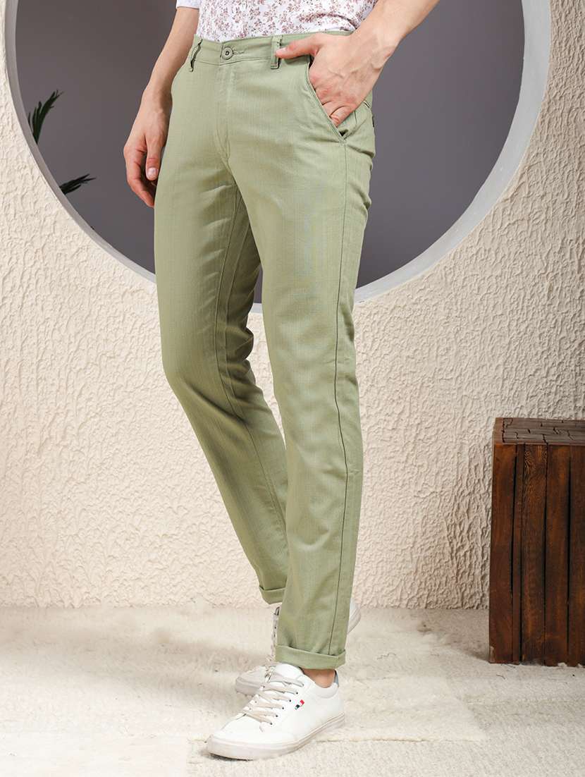men solid mid rise flat front casual chinos - 22013452 - Standard Image - 1