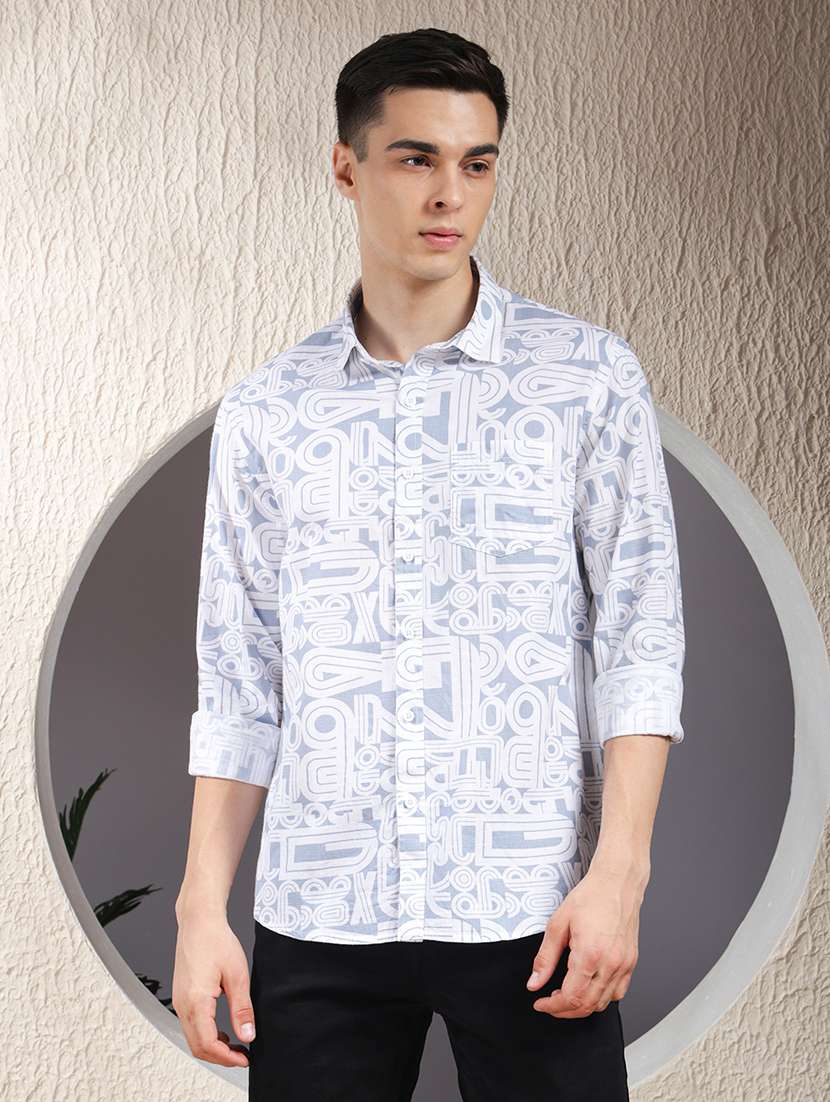 men typographic long sleeve regular fit casual shirt - 22013465 - Standard Image - 1