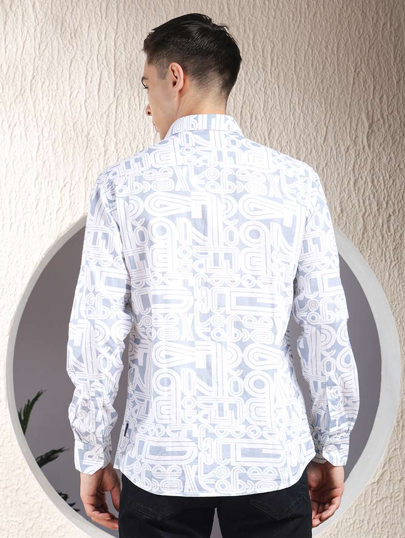 men typographic long sleeve regular fit casual shirt - 22013465 - Standard Image - 4