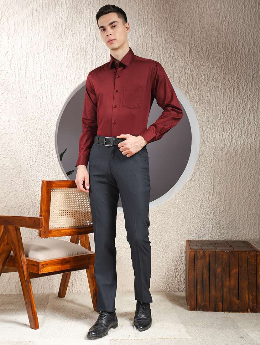 men solid long sleeve slim fit formal shirt - 22013470 -  Standard Image - 6