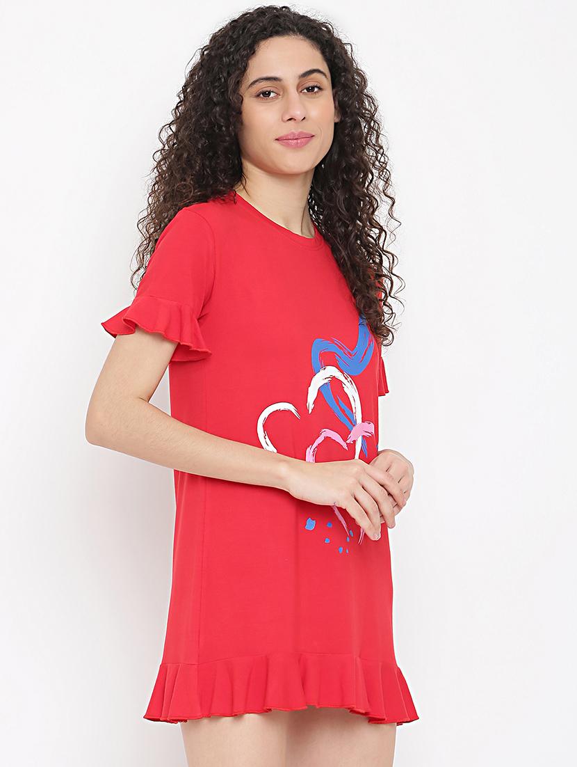 women red printed short sleeve loungewear t-shirt - 22013478 - Standard Image - 1