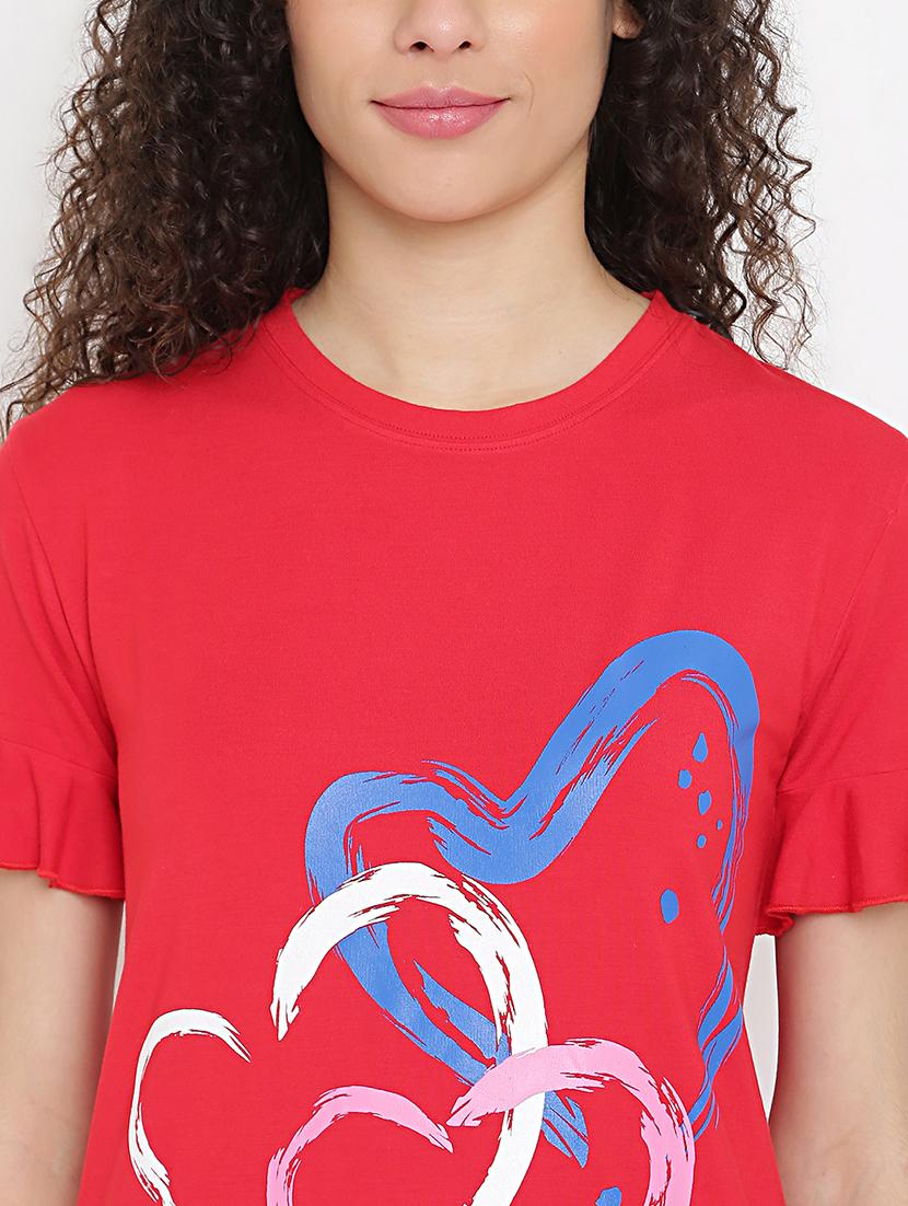women red printed short sleeve loungewear t-shirt - 22013478 - Standard Image - 4