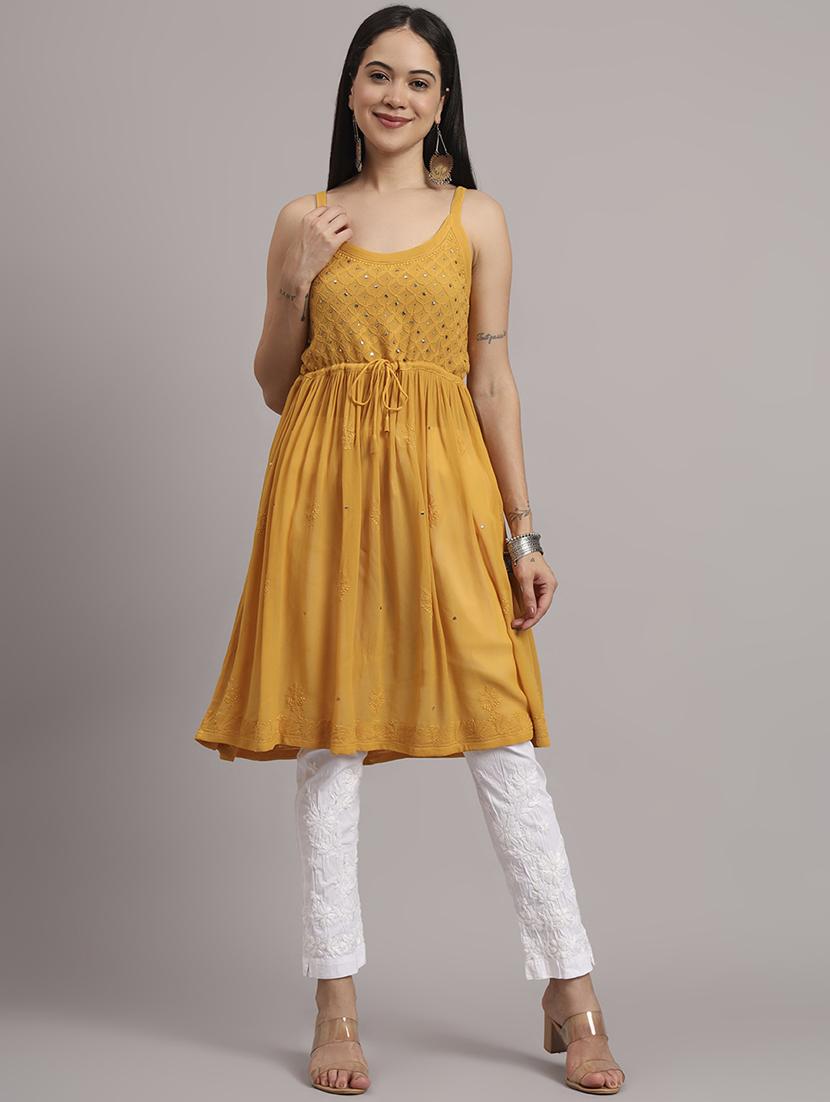 women embroidered shoulder strap flared kurta - 22013541 - Standard Image - 1