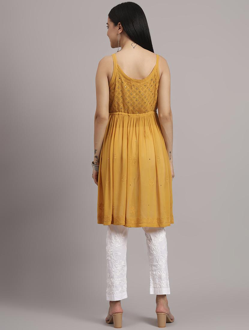 women embroidered shoulder strap flared kurta - 22013541 - Standard Image - 4