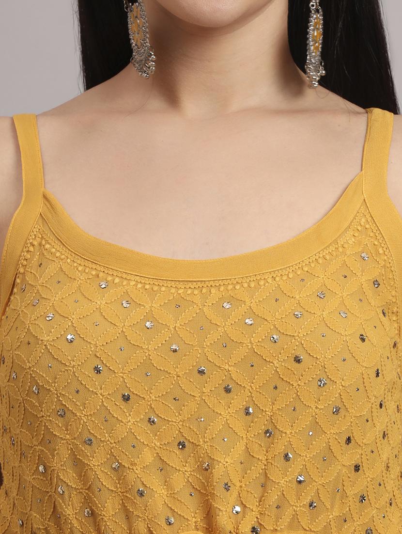 women embroidered shoulder strap flared kurta - 22013541 - Standard Image - 6