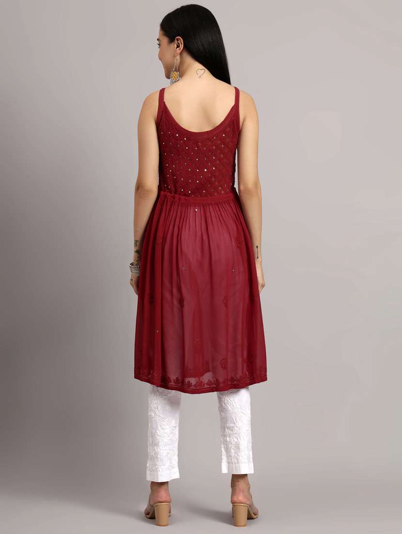 women embroidered shoulder strap flared kurta - 22013542 - Standard Image - 4