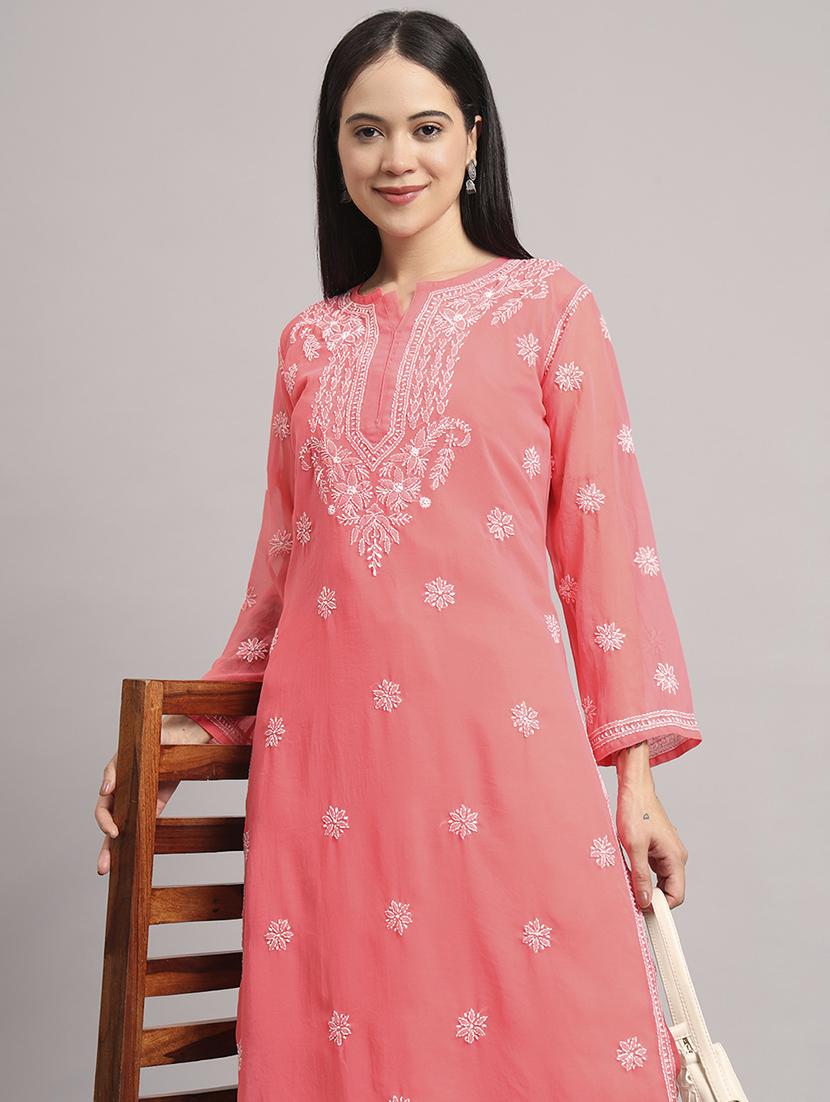 women long sleeve chikankari straight kurta - 22013544 - Standard Image - 6