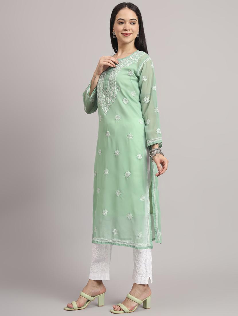women long sleeve chikankari straight kurta - 22013545 - Standard Image - 4