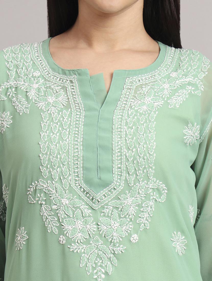women long sleeve chikankari straight kurta - 22013545 - Standard Image - 6