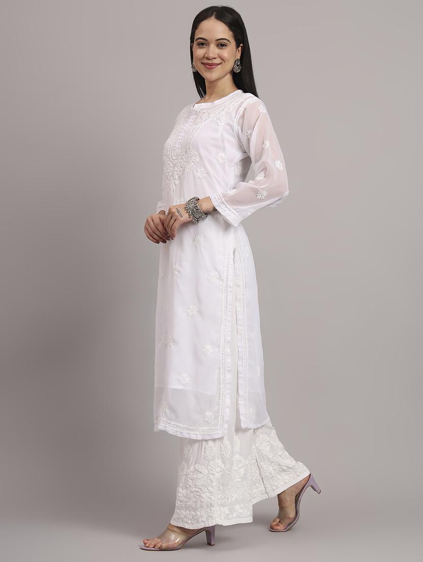women long sleeve chikankari straight kurta with slip - 22013548 - Standard Image - 4