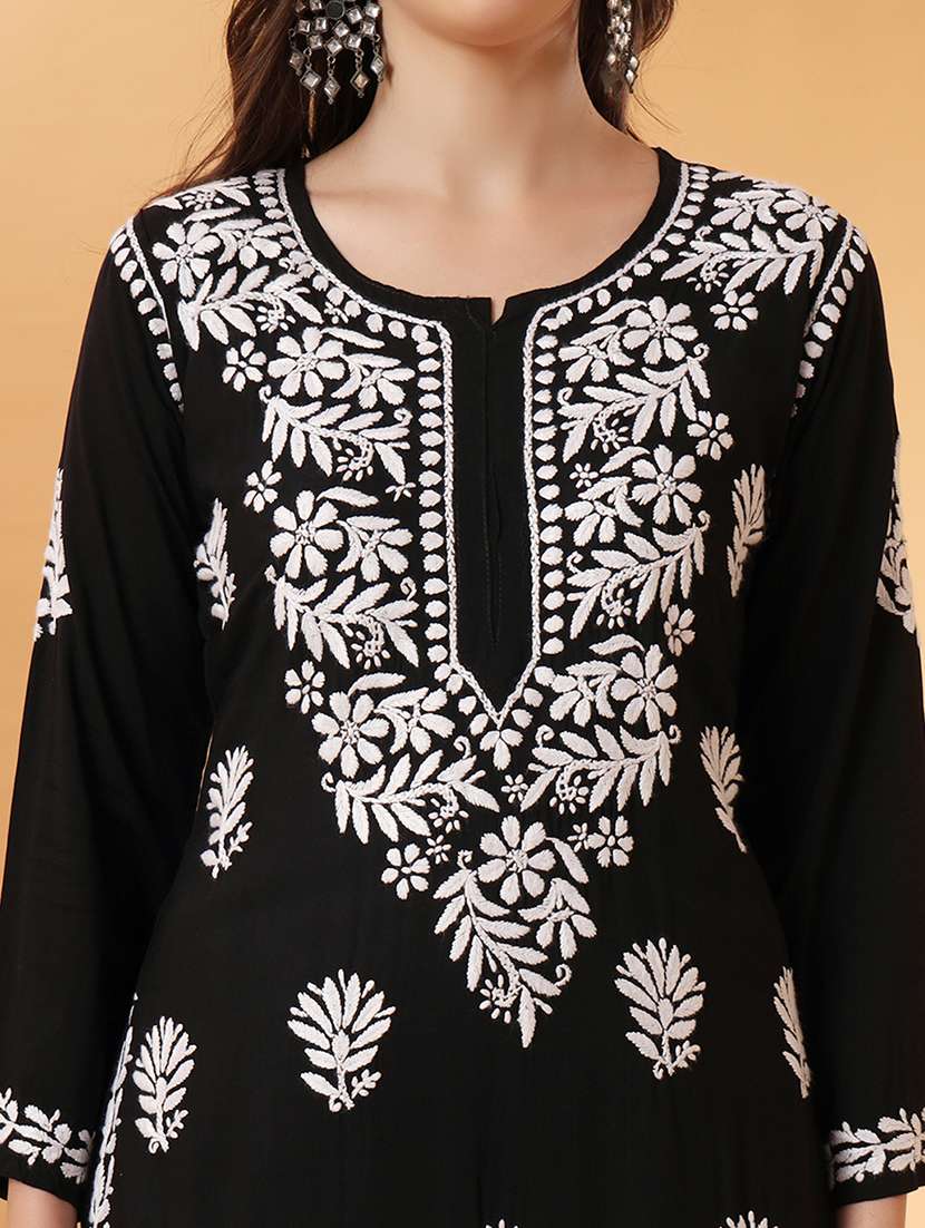 women long sleeve chikankari straight kurta - 22013554 - Standard Image - 6