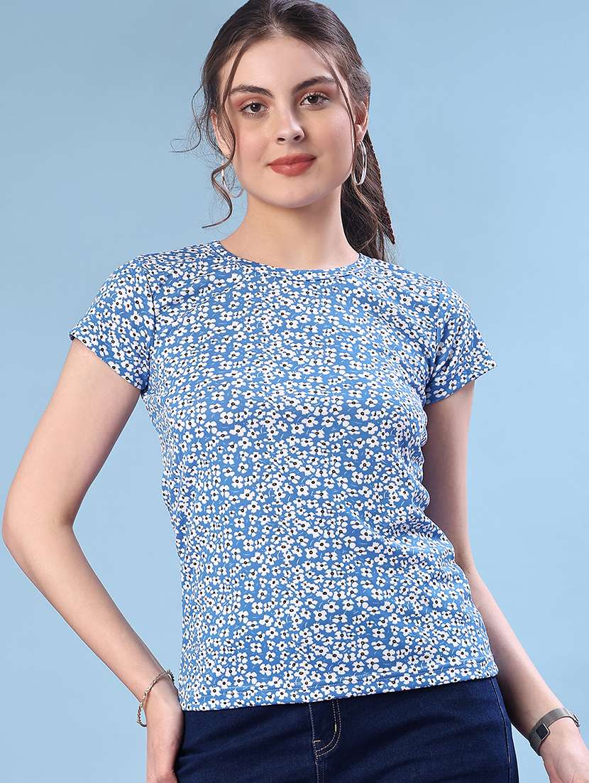 women blue polyester regular top