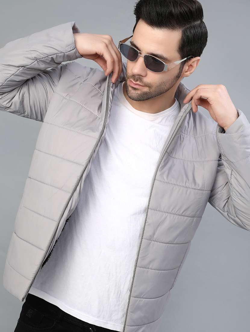 men solid long sleeve regular fit puffer jacket